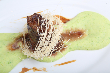 Fried meat with mashed potato pureeの写真素材