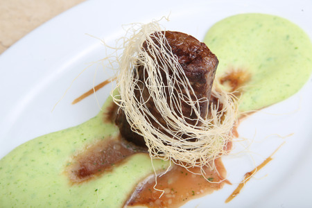 Fried meat with mashed potato pureeの写真素材