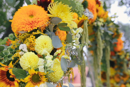 Colorful flower bouquet. Sun flower decorationの写真素材