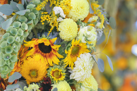 Colorful flower bouquet. Sun flower decorationの写真素材