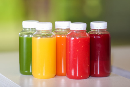 Fresh juice mix fruit and vegetables, healthy drinksの写真素材