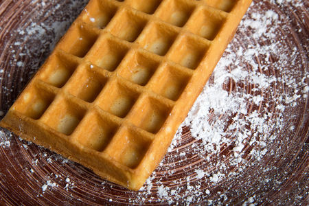 Whole wheat Belgium waffle horizontal viewの写真素材