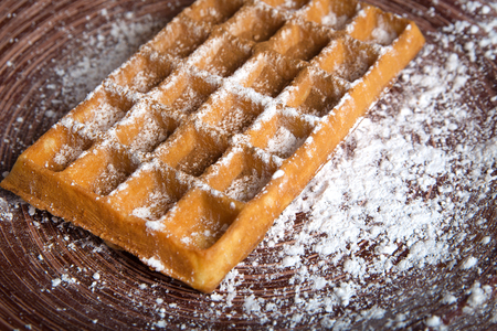 Whole wheat Belgium waffle horizontal viewの写真素材