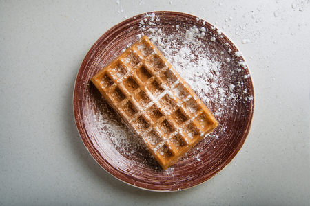 Whole wheat Belgium waffle horizontal viewの写真素材