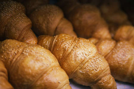 Just baked appetizing croissantsの写真素材