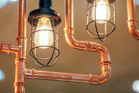 Vintage edison light lamps and cooper metal tube costruction