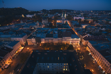 Lviv city lights panoramaの写真素材