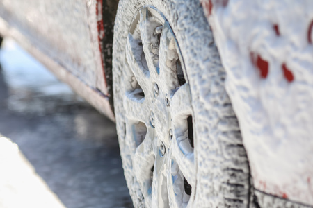 Car wash with soap.の写真素材