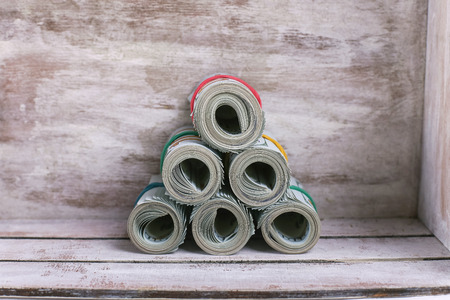 Stack of rolled up American dollarsの写真素材