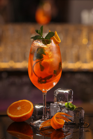 Barmen is making Aperol Spritz cocktail. Fresh alcohol Aperol Spritzの写真素材