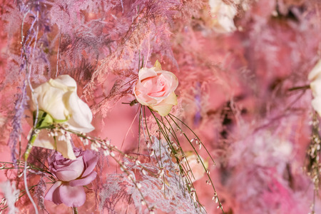 Background decoration of pink roses. Valentine's Day. 8 Marchの写真素材
