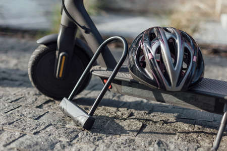 The bike u lock for electric scooter to protect it from stolenの写真素材