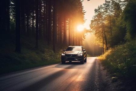 Travelling by car. Concept carefree of vacation or journey on car. Generative AIの素材