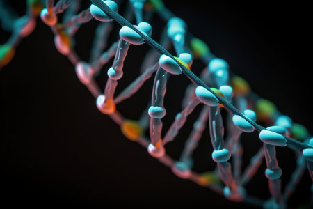illustration of rotating DNA glowing molecule on black background. Generative Aiの素材