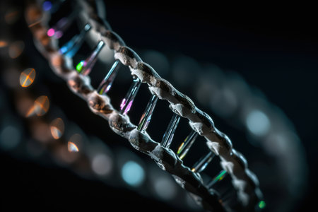illustration of rotating DNA glowing molecule on black background. Generative Aiの素材