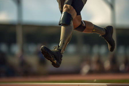 The athlete runs in innovative technological prostheses with shock absorption. Generative Aiの素材