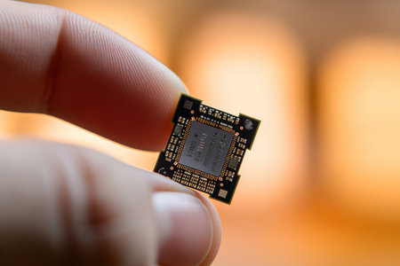 A close-up of a microchip with medical data stored on it. Generative ai.の素材