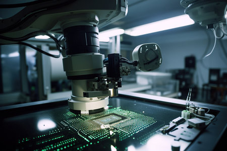 Ultra-modern innovative and technological machine that create microchip with medical data stored on it. Generative aiの素材