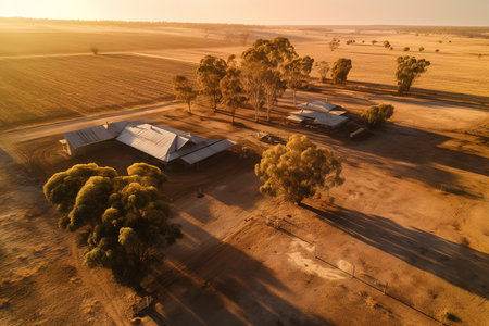 Drought ridden farm with withered crops . Generative Aiの素材
