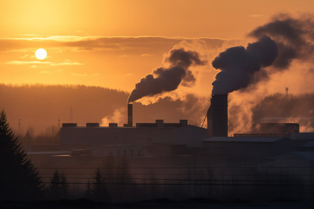 The factory emits smoke and pollutants that heavily pollute the air. Generative Aiの素材