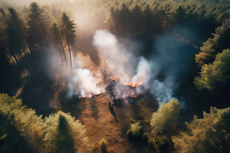 Raging fire in the forest with huge flames and thick smoke. Generative Aiの素材