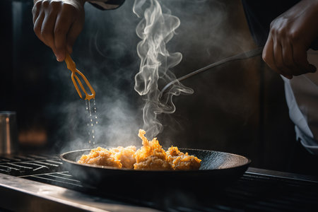 Chef frying up a crispy tempura dish. Generative AIの写真素材