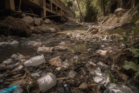A polluted river filled with garbage. Generative Ai