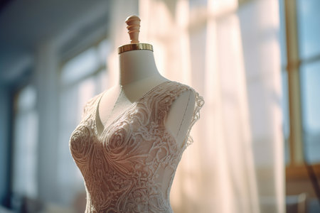 A couturier delicate lace fabric wedding dress. Generative Aiの素材