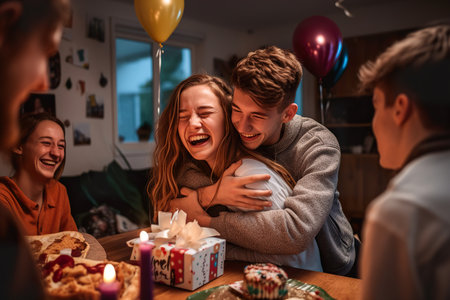 A happy young couple celebrating birthday. Generative Aiの素材