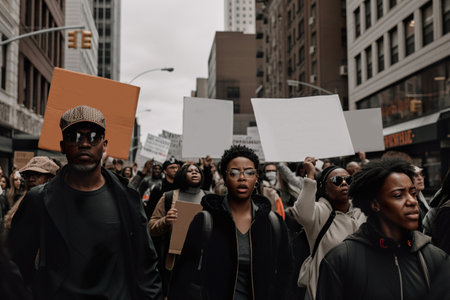 Portrait of an african american person with clenched fist in a global climate strikeの素材