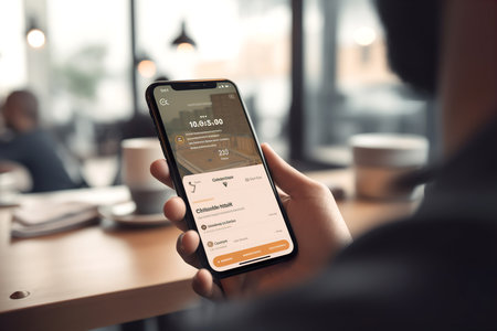 Man holds a smartphone with Car application service on screenの素材