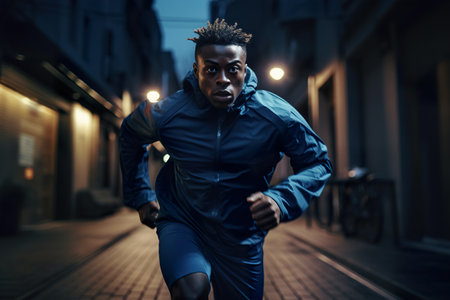 A sport person runner have daily running in urban city in eveningの素材