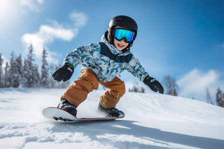 Kids have winter fun sport activities in snowy mountainsの素材