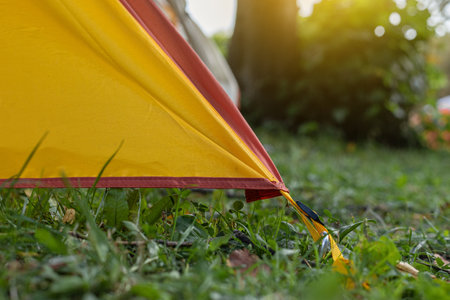 Close up shot of Aluminium Tent Stakes Pegs with Hookの写真素材