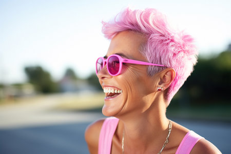 Smiling senior woman with perfect healthy teeth. Oral Care conceptの素材