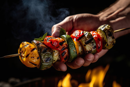 Grilled vegetables cooked on a barbecueの素材