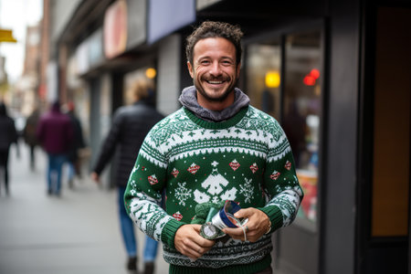 Gifts in hands on a minimal color background. New Year and Christmas holidaysの素材