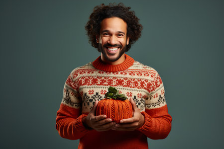 Portrait of attractive man in winter sweater. Christmas moodの素材