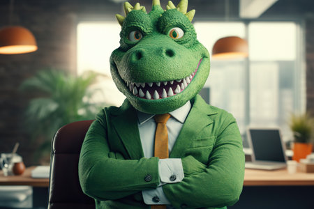 Portrait of a person in a green dragon costume as a symbol of the new yearの素材