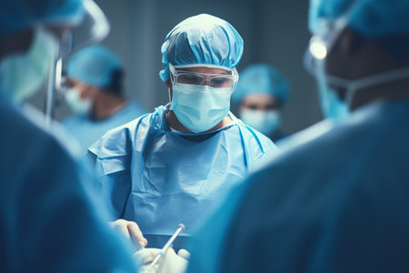 Medical team of surgeons doing minimal invasive surgical interventionsの素材