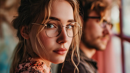 Close up Portrait of young and attractive woman looking at cameraの素材