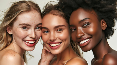 Attractive woman of different nationalities with smoth skin and health white teethの素材