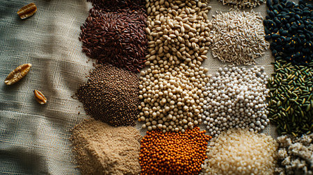 Grain, seeds and cereals are sorted on a textile clothの素材
