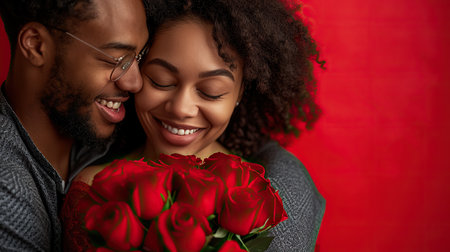 Romantic couple spending cheerfully time together on St Valentines dayの素材