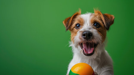 A Jack Russell Terrier with a vibrant green background