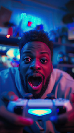 Professional gamer wearing headphones participating in eSport tournament. Cybersport conceptの素材