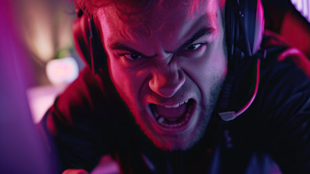 Professional gamer wearing headphones participating in eSport tournament. Cybersport conceptの素材