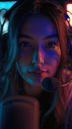 Professional gamer wearing headphones participating in eSport tournament. Cybersport conceptの素材