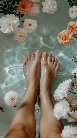 female feet bathe in the bathroomの素材