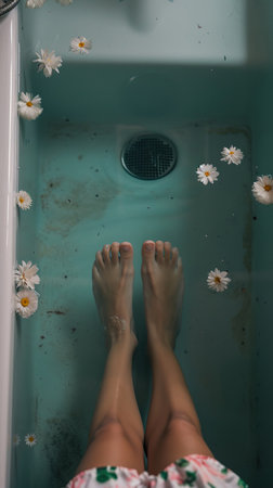 female feet bathe in the bathroomの素材
